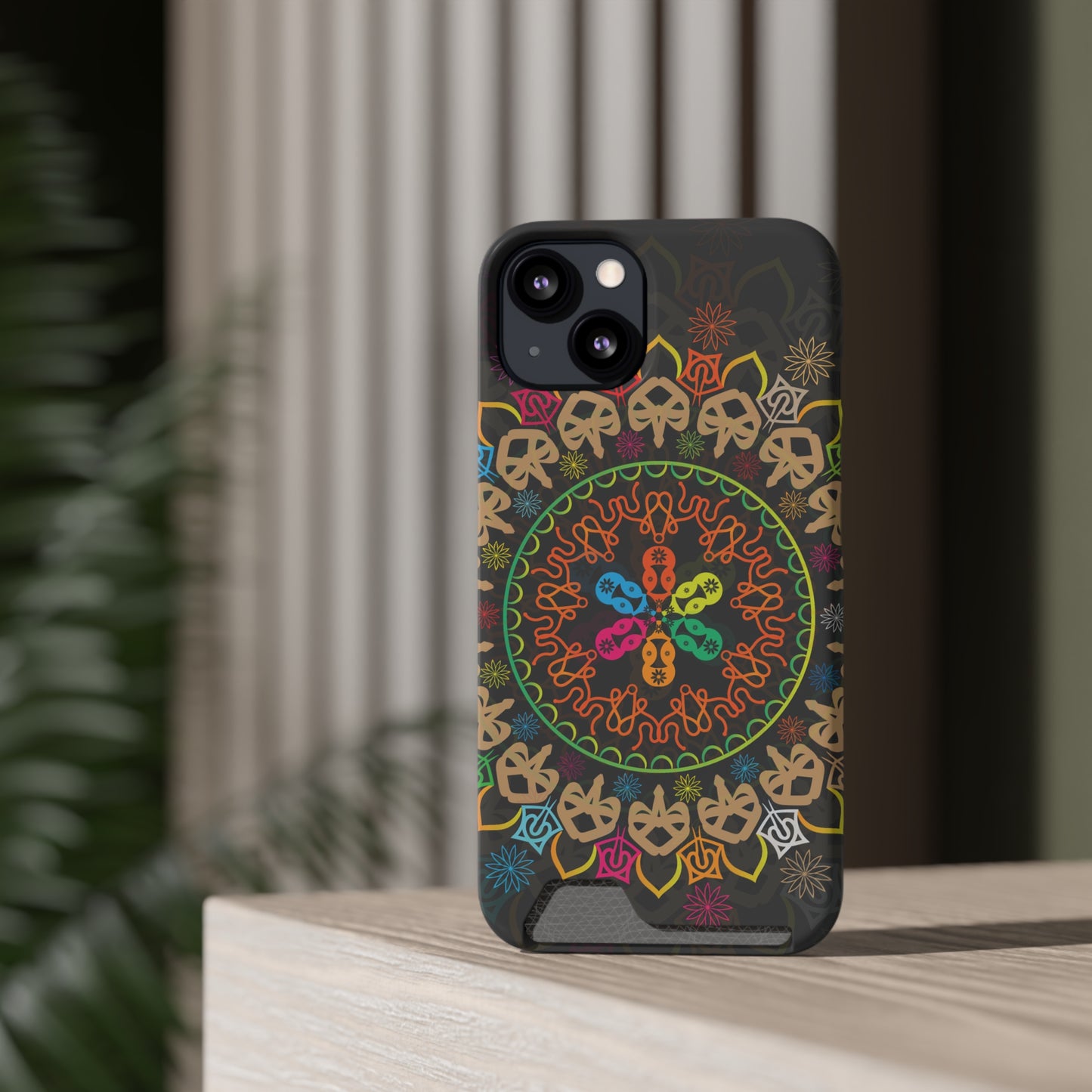 Colorful Mandala Phone Case with Card Holder, Bohemian Phone Accessory, Gift for Him/Her, Vibrant Smartphone Case, Artistic Phone Cover
