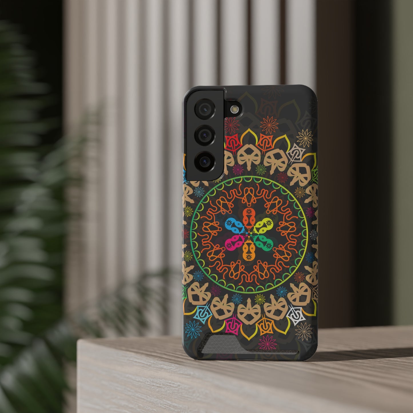 Colorful Mandala Phone Case with Card Holder, Bohemian Phone Accessory, Gift for Him/Her, Vibrant Smartphone Case, Artistic Phone Cover