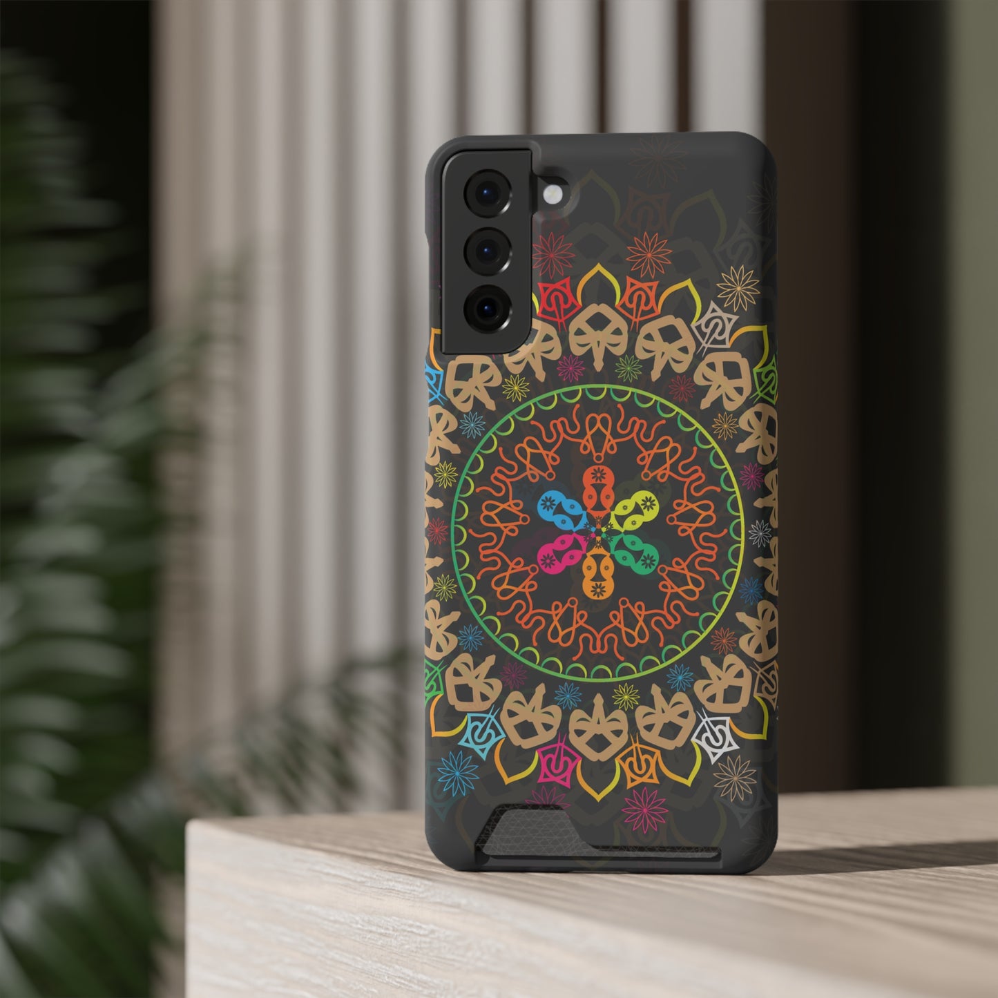 Colorful Mandala Phone Case with Card Holder, Bohemian Phone Accessory, Gift for Him/Her, Vibrant Smartphone Case, Artistic Phone Cover