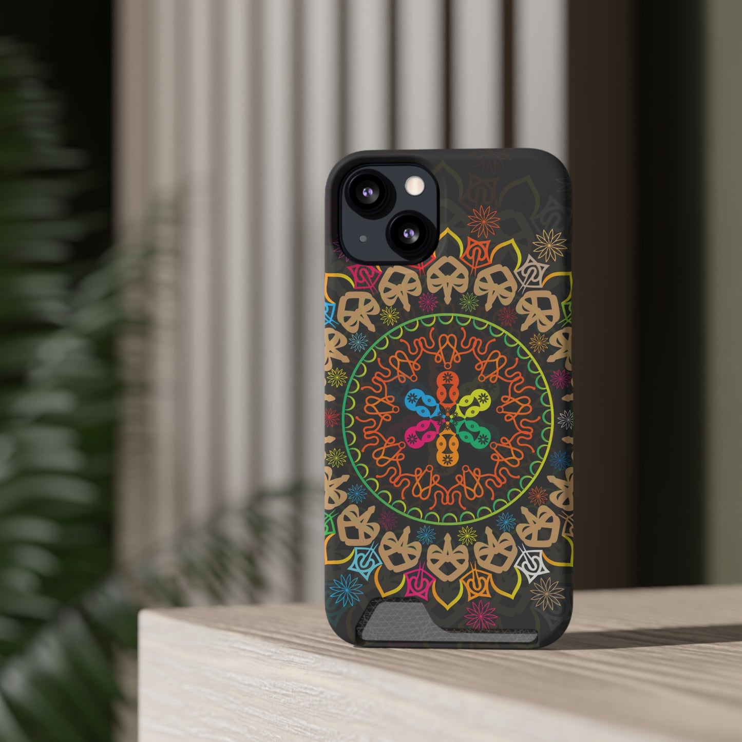 Colorful Mandala Phone Case with Card Holder, Bohemian Phone Accessory, Gift for Him/Her, Vibrant Smartphone Case, Artistic Phone Cover