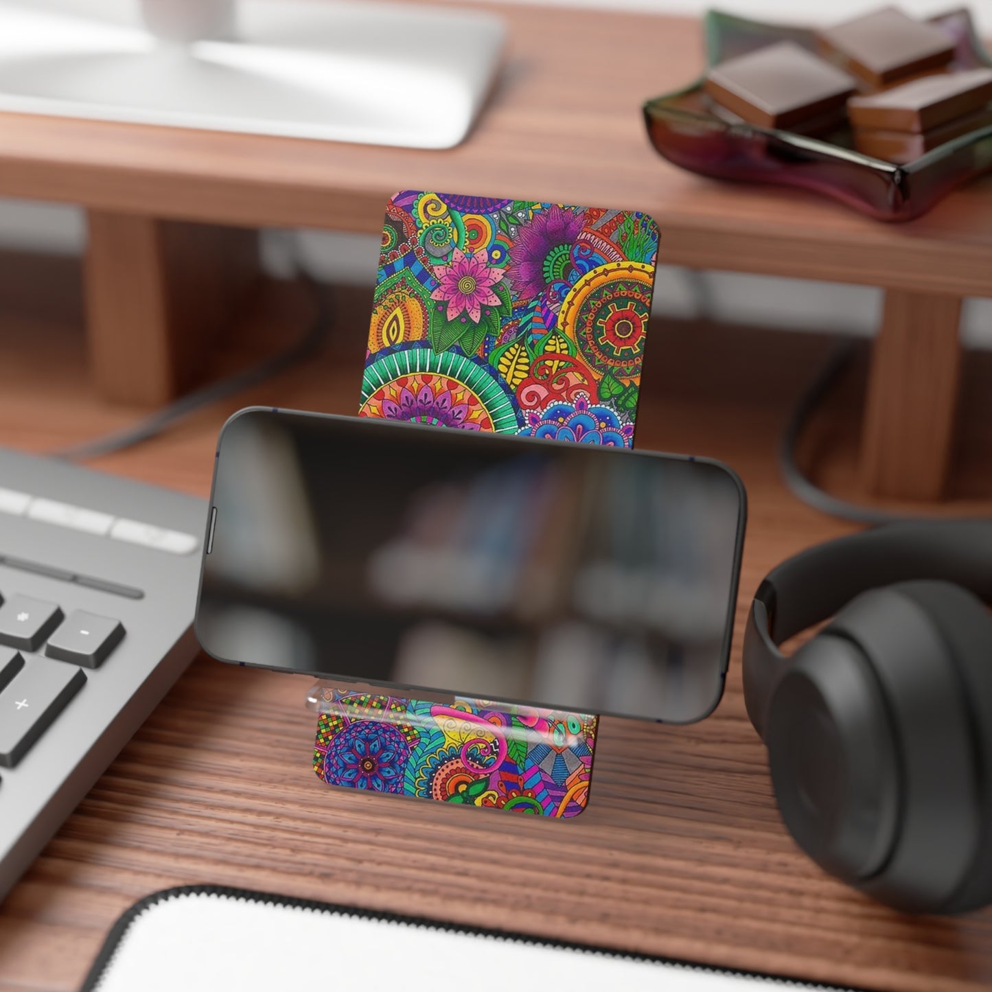 Vibrant Floral Mobile Stand, Colorful Phone Holder, Desk Organizer, Unique Gift for Students, Decorative Office Supplies