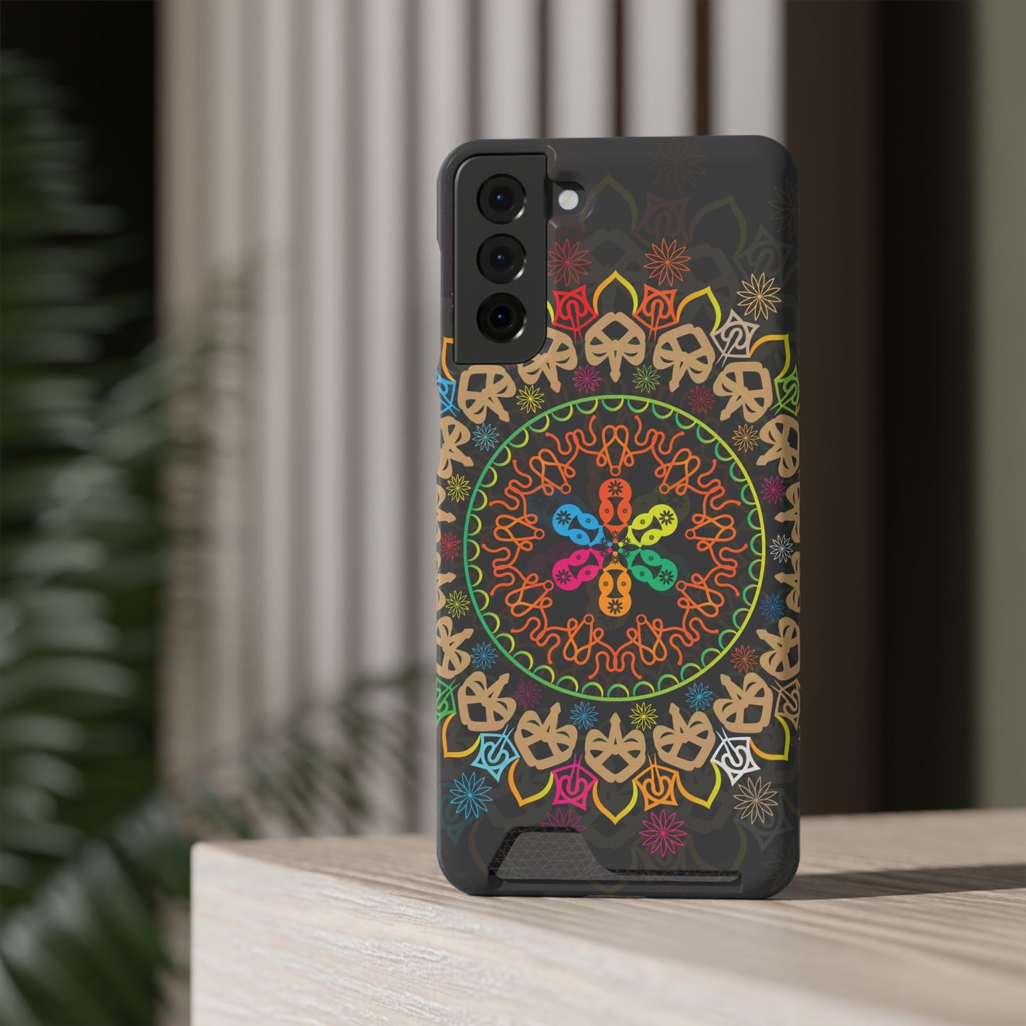 Colorful Mandala Phone Case with Card Holder, Bohemian Phone Accessory, Gift for Him/Her, Vibrant Smartphone Case, Artistic Phone Cover