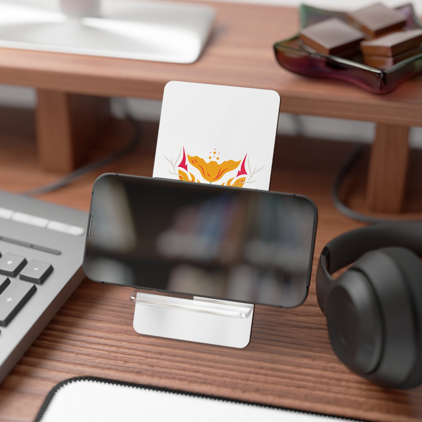Stylish Smartphone Stand, Decorative Phone Holder, Unique Desk Accessory, Mobile Display Stand, Office Gift Idea, Floral Design