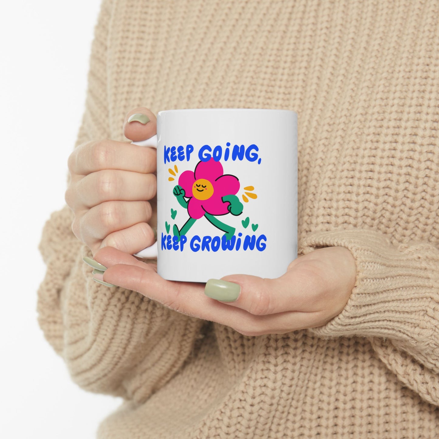 Positive Vibes Ceramic Mug - For Coffee Lovers, Inspirational Gift, Floral Design, Home Decor, Self-Care