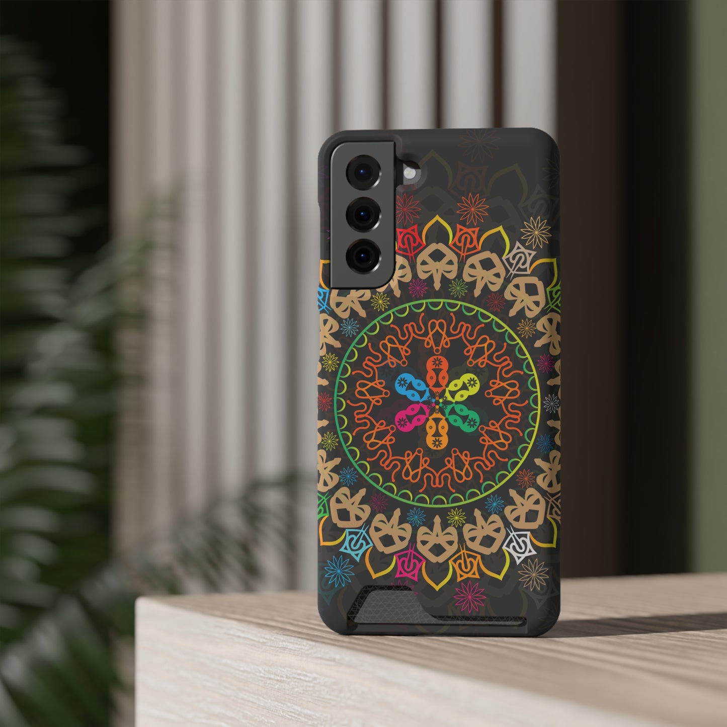 Colorful Mandala Phone Case with Card Holder, Bohemian Phone Accessory, Gift for Him/Her, Vibrant Smartphone Case, Artistic Phone Cover