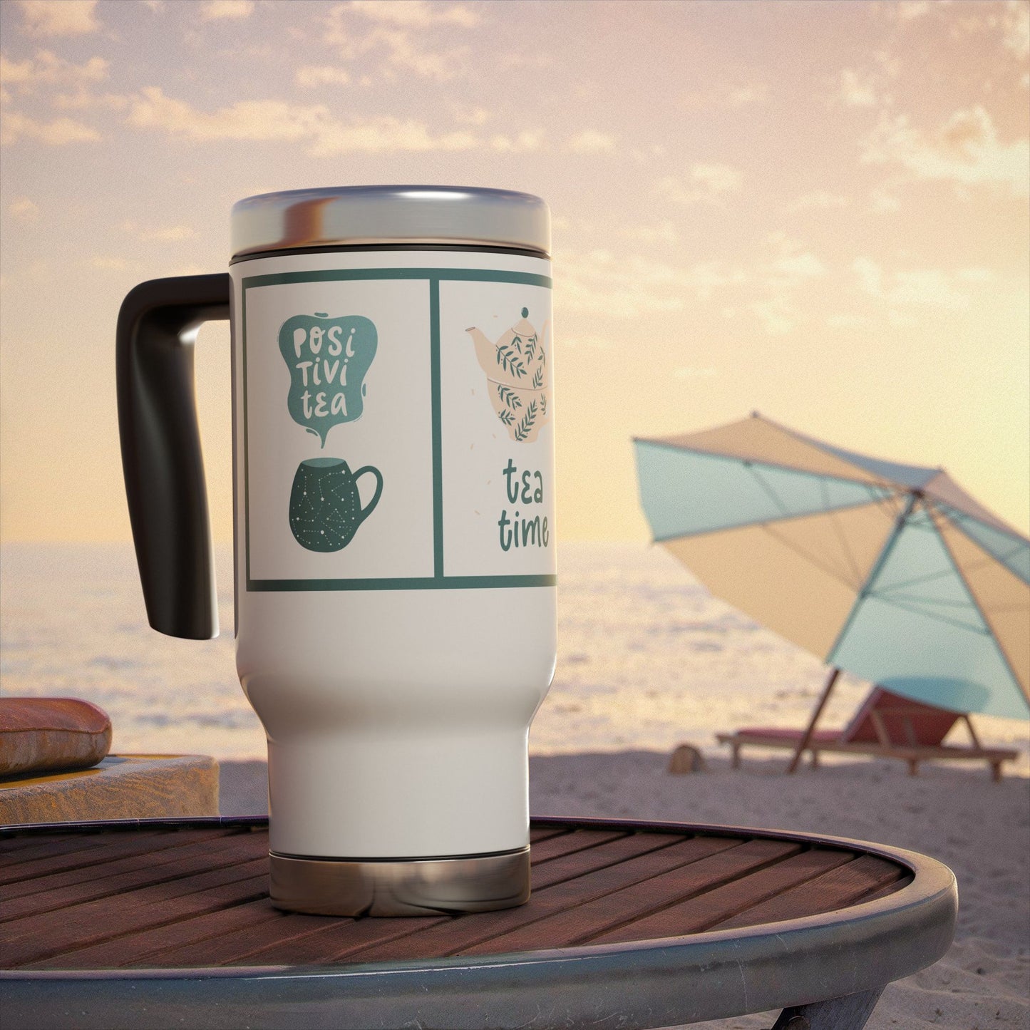 Charming Tea Time Travel Mug, Positive Tea Insulated Cup for Tea Lovers, Perfect for Gifts, Camping, Office Use, Daily Hydration