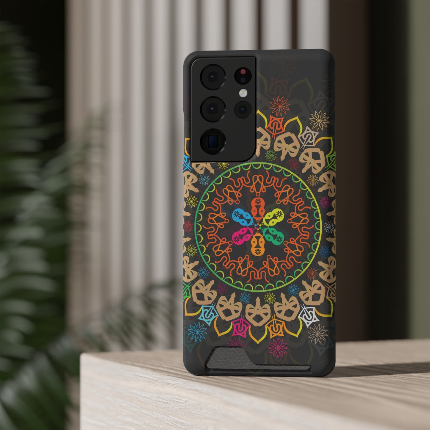 Colorful Mandala Phone Case with Card Holder, Bohemian Phone Accessory, Gift for Him/Her, Vibrant Smartphone Case, Artistic Phone Cover