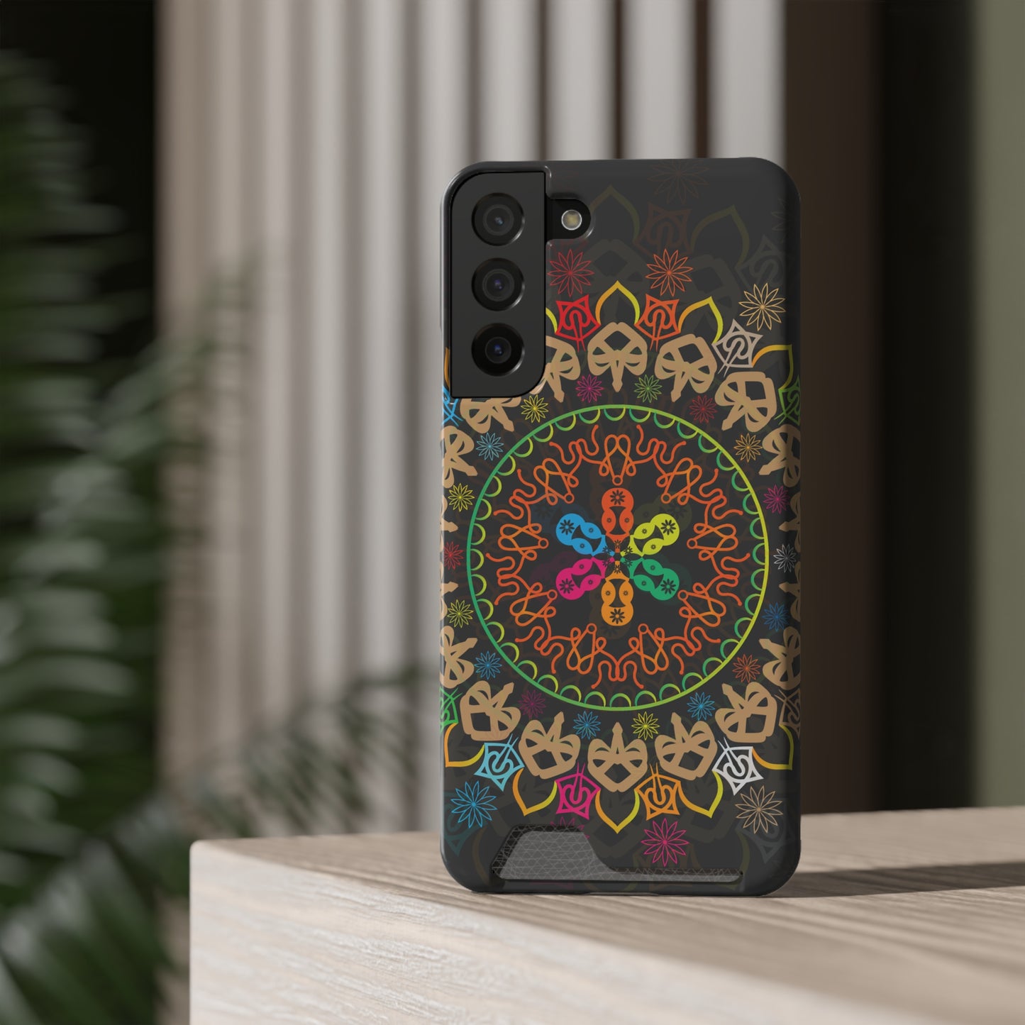 Colorful Mandala Phone Case with Card Holder, Bohemian Phone Accessory, Gift for Him/Her, Vibrant Smartphone Case, Artistic Phone Cover