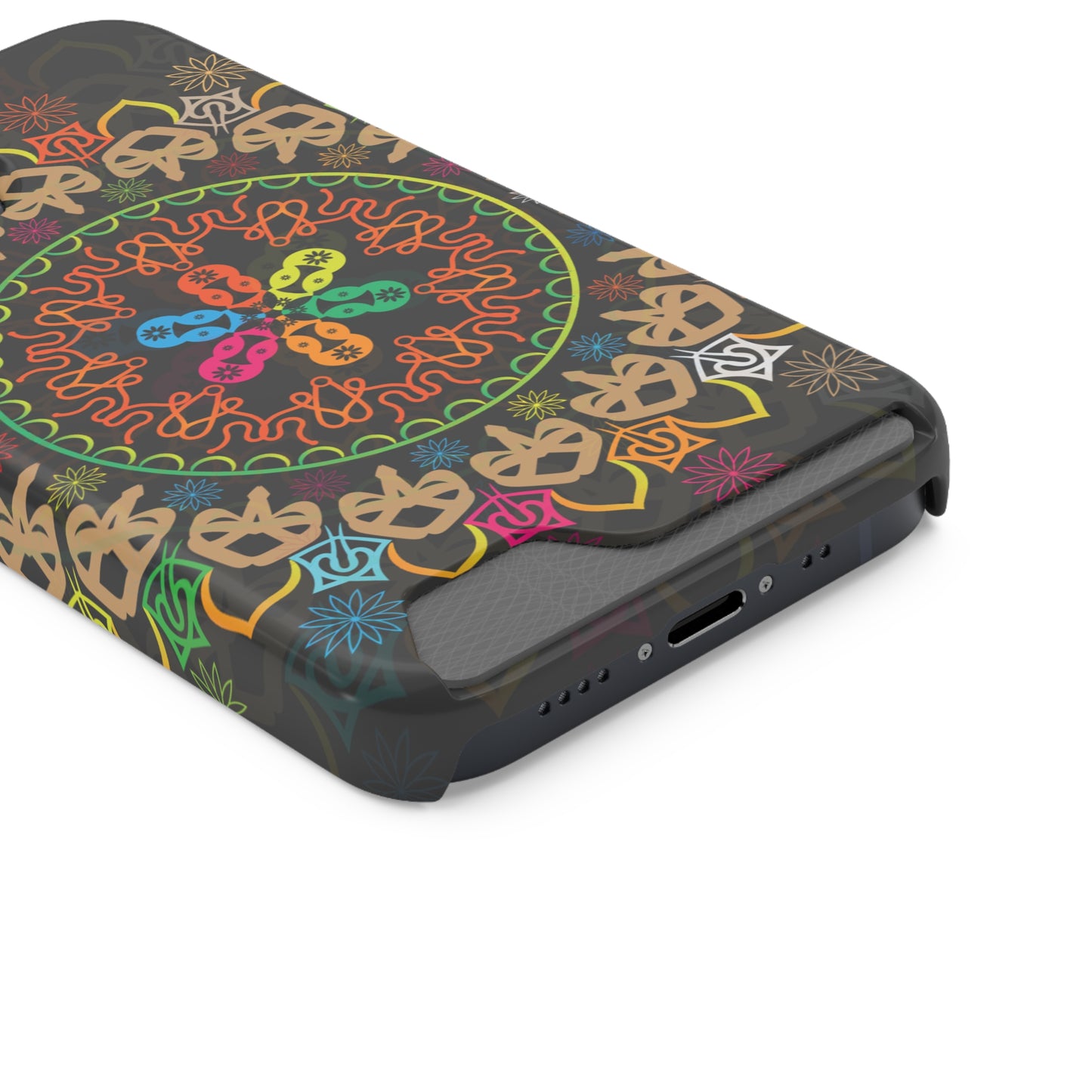 Colorful Mandala Phone Case with Card Holder, Bohemian Phone Accessory, Gift for Him/Her, Vibrant Smartphone Case, Artistic Phone Cover