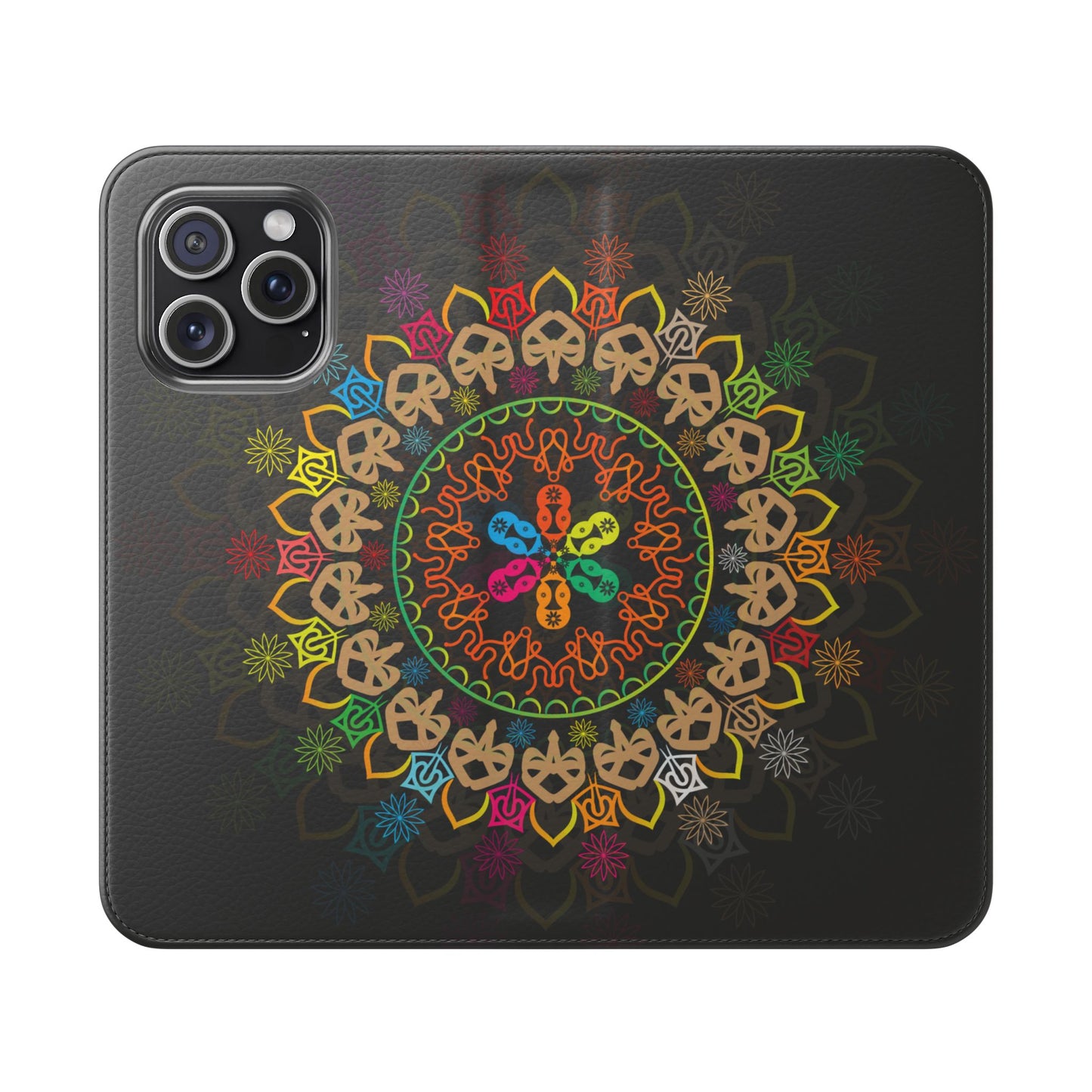 Colorful Mandala Flip Case for Phone, Bohemian Style Wallet Cover, Unique Gift for Her, Vibrant Phone Accessories, Eco-Friendly Protection