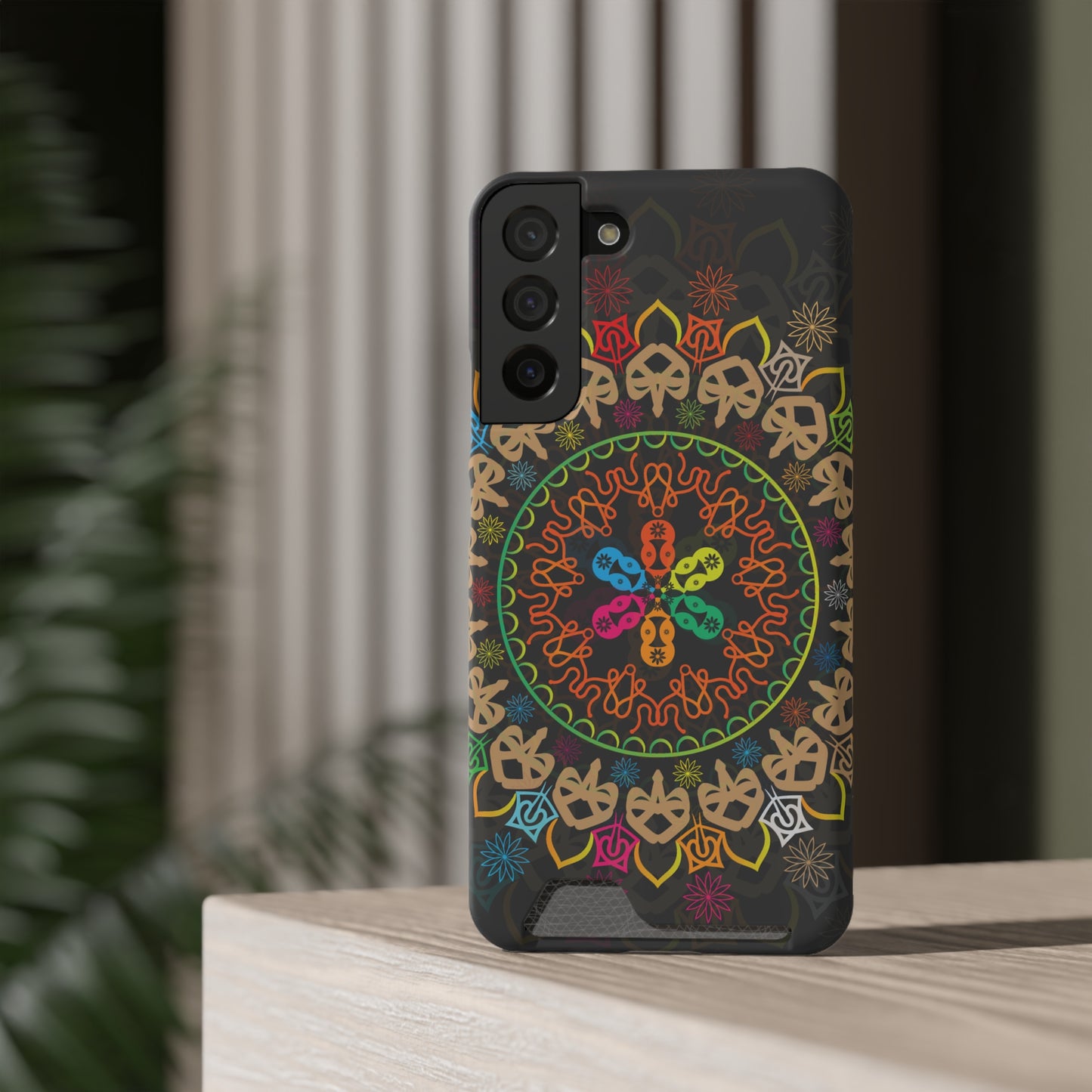 Colorful Mandala Phone Case with Card Holder, Bohemian Phone Accessory, Gift for Him/Her, Vibrant Smartphone Case, Artistic Phone Cover