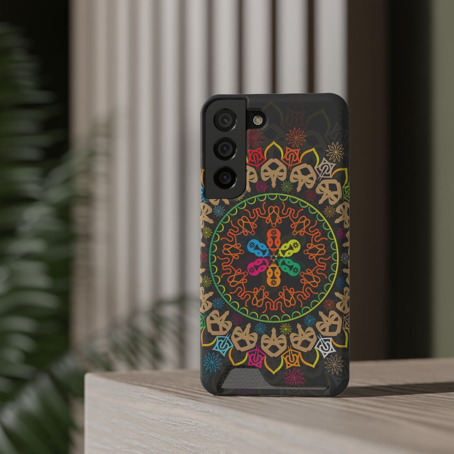 Colorful Mandala Phone Case with Card Holder, Bohemian Phone Accessory, Gift for Him/Her, Vibrant Smartphone Case, Artistic Phone Cover
