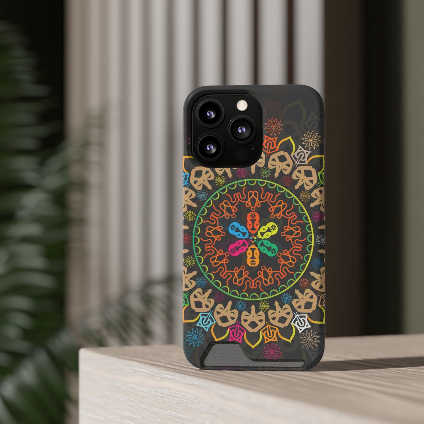 Colorful Mandala Phone Case with Card Holder, Bohemian Phone Accessory, Gift for Him/Her, Vibrant Smartphone Case, Artistic Phone Cover