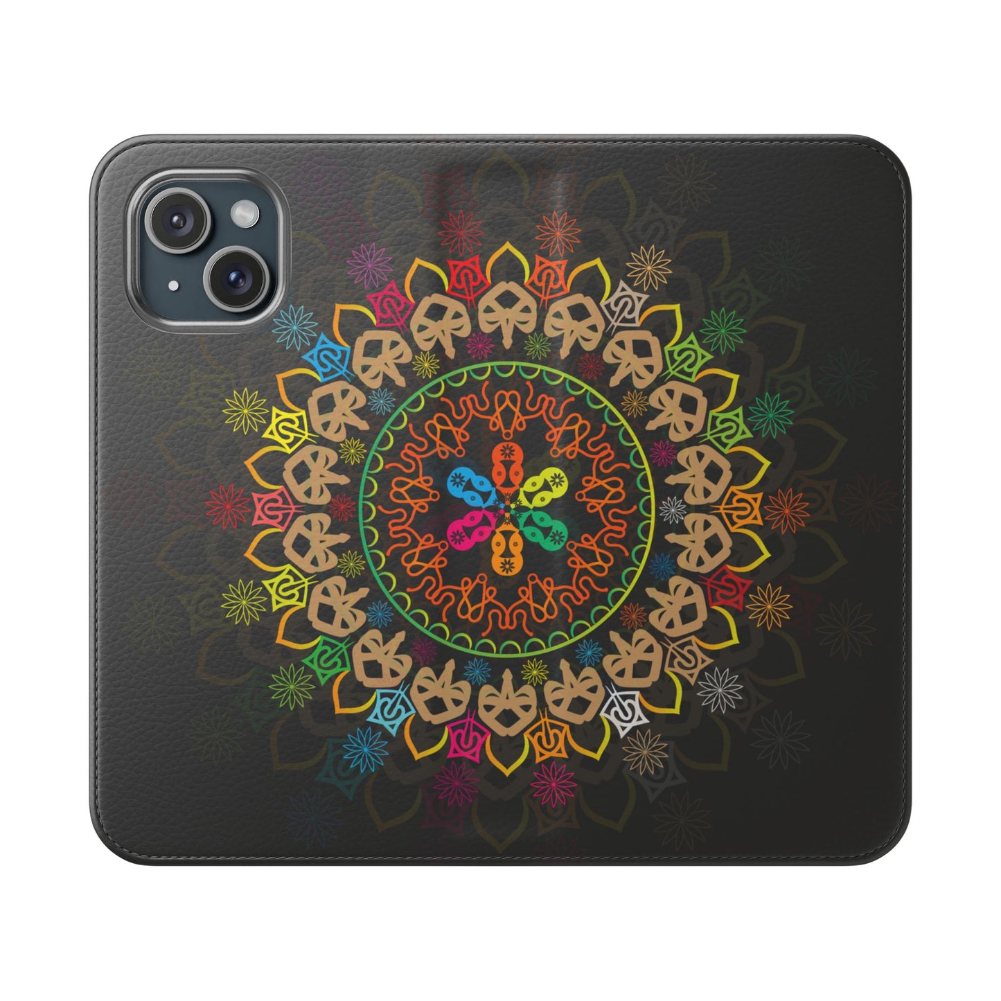Colorful Mandala Flip Case for Phone, Bohemian Style Wallet Cover, Unique Gift for Her, Vibrant Phone Accessories, Eco-Friendly Protection