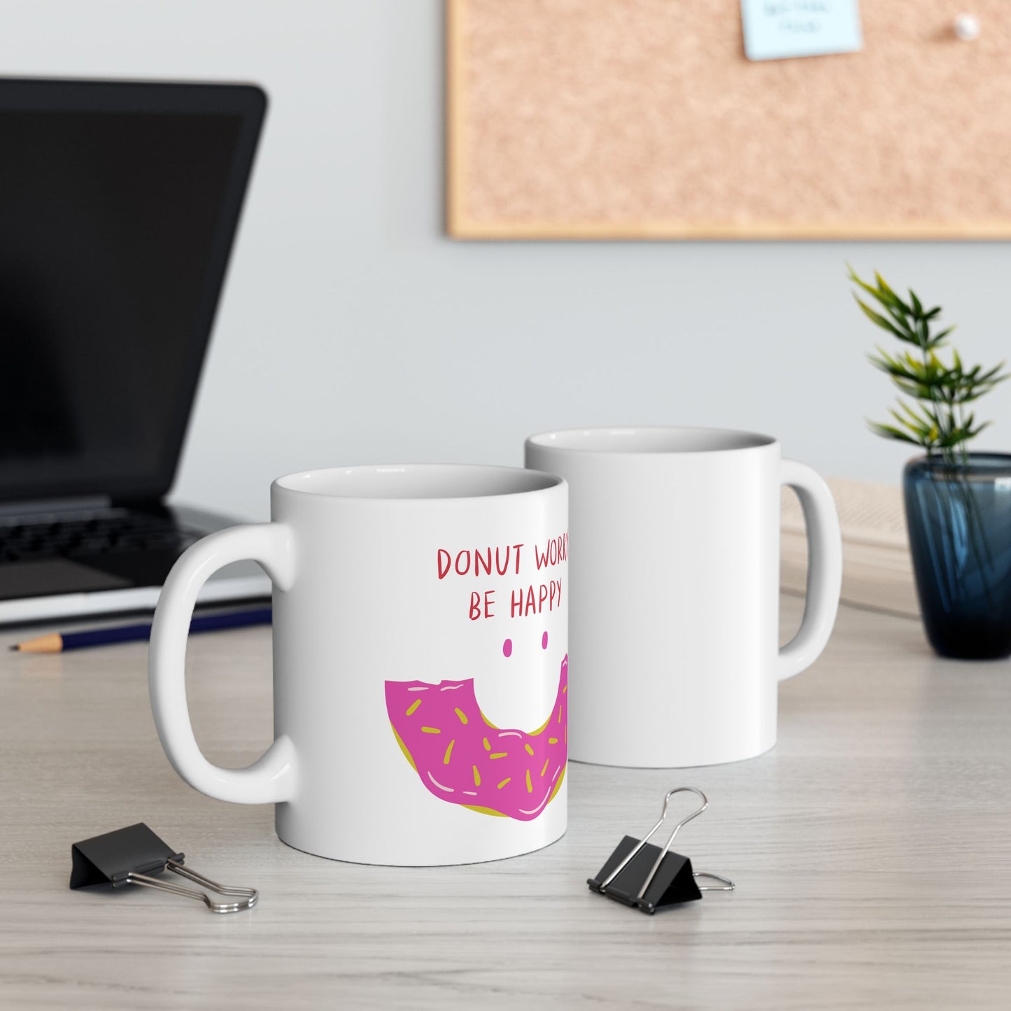 Happy Donut Ceramic Mug - Fun Coffee Cup for Foodies, Gift for Friends, Cute Kitchen Decor, Birthday Present, Donut Lover's Mug