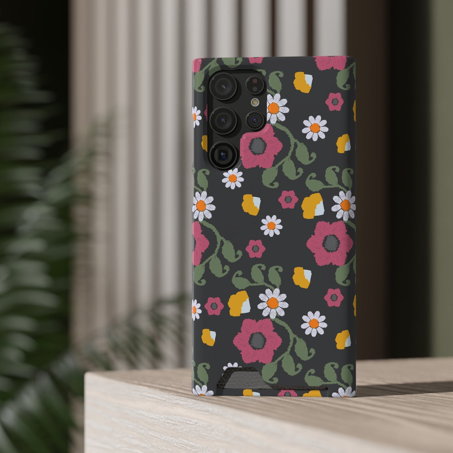 Floral Phone Case with Card Holder, Stylish Smartphone Accessory, Gifts for Her, Trendy Floral Design, Perfect for Spring & Summer