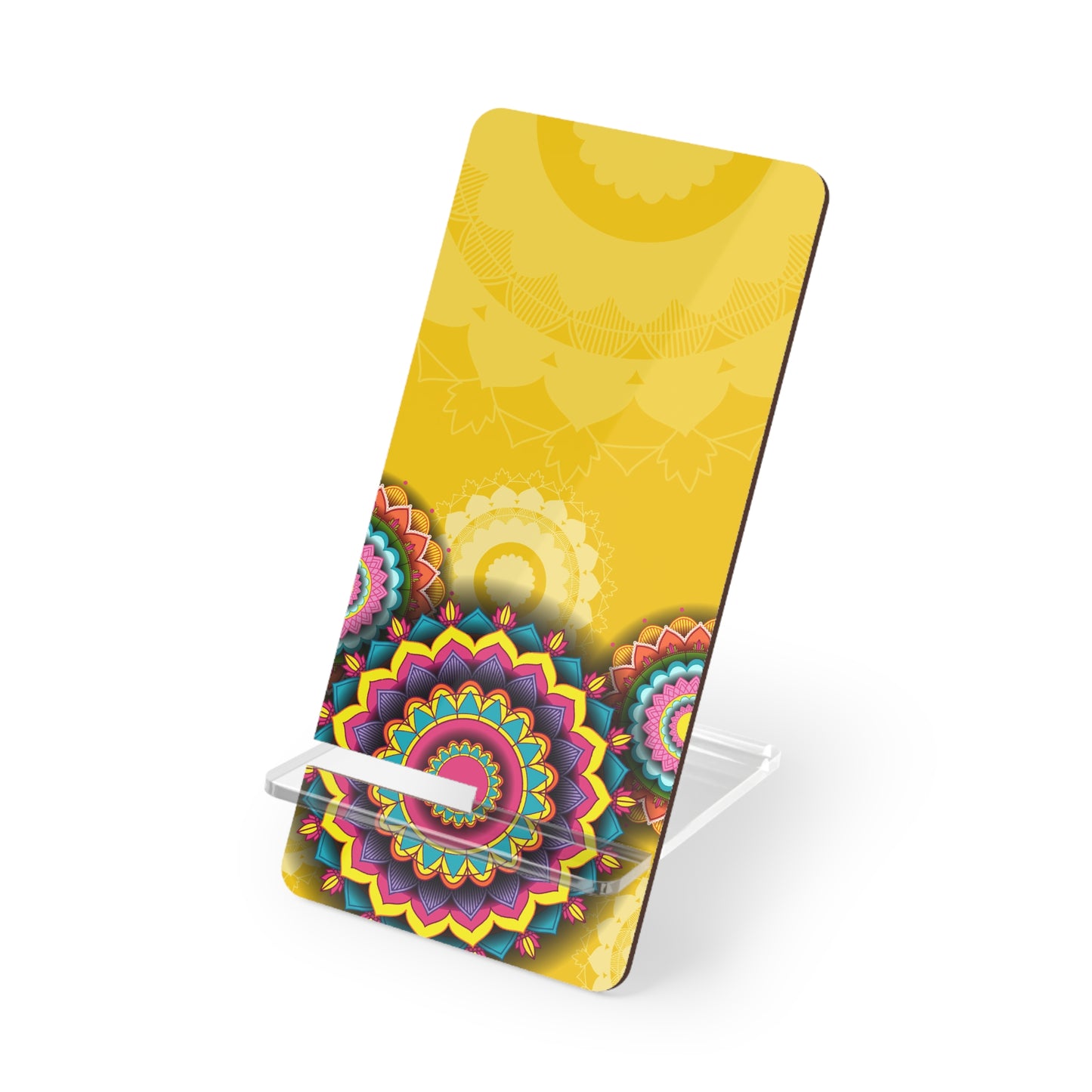 Colorful Mobile Display Stand for Smartphones - Mandala Design, Desk Organizer, Phone Holder, Gift for Tech Lovers, Home Office Decor