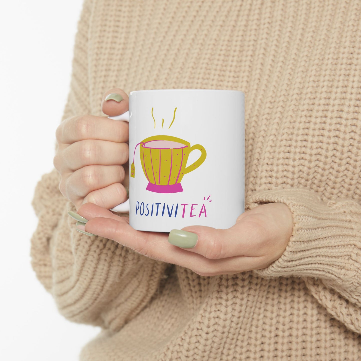 Whimsical Ceramic Tea Mug, Cute Gift for Tea Lovers, Fun Drinkware for Home, Colorful Coffee Mug for Birthdays, Unique Kitchen Decor