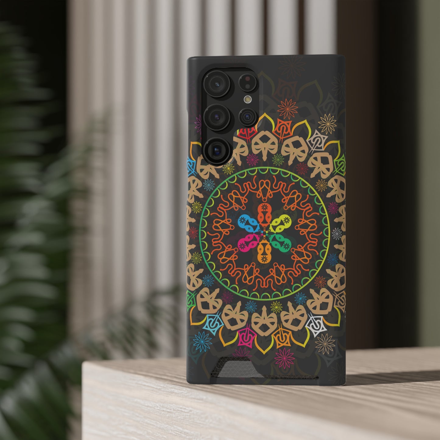 Colorful Mandala Phone Case with Card Holder, Bohemian Phone Accessory, Gift for Him/Her, Vibrant Smartphone Case, Artistic Phone Cover