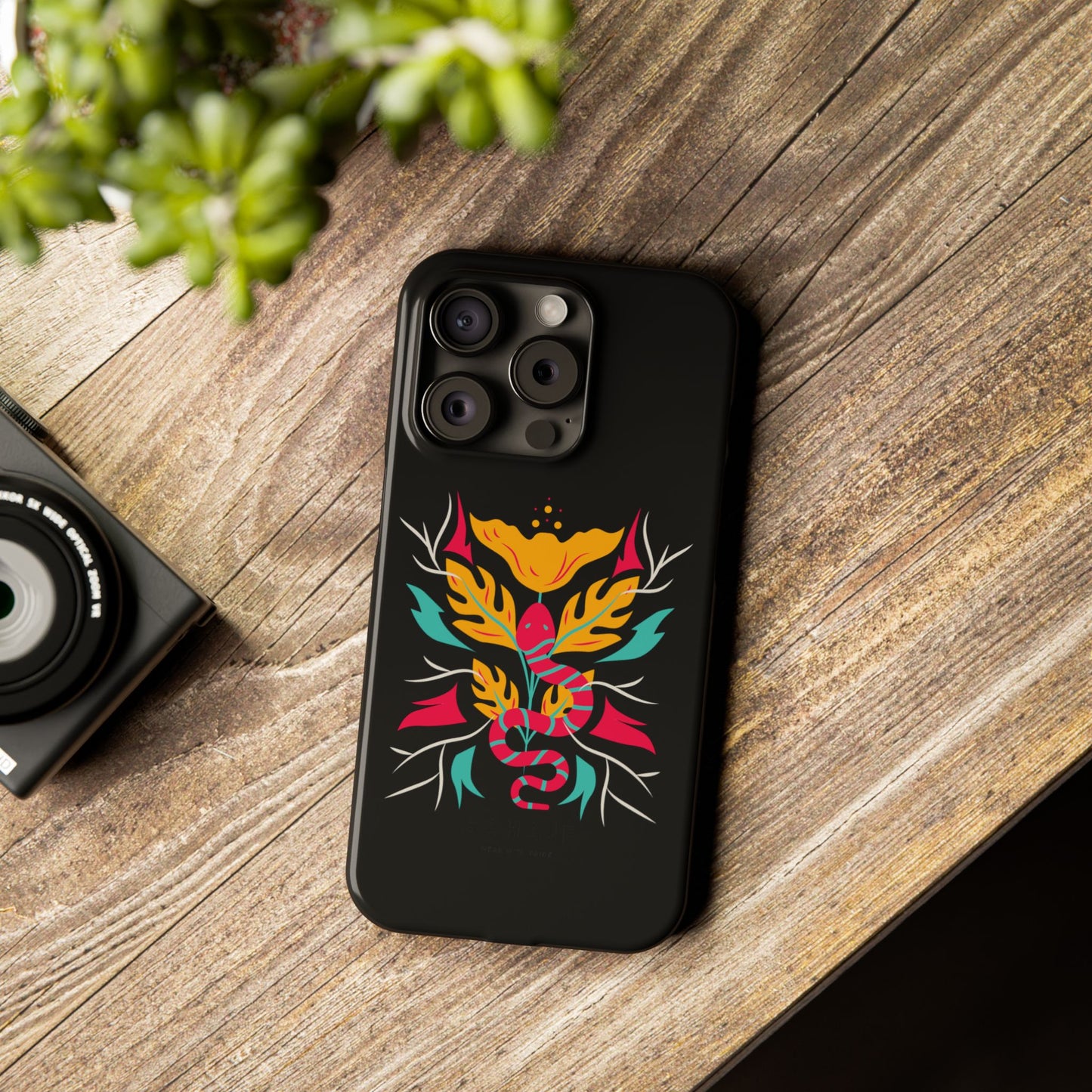 Colorful Floral Snake Slim Phone Case, Trendy Phone Accessories, Unique Gift for Nature Lovers, Modern Phone Cover, Stylish Protection