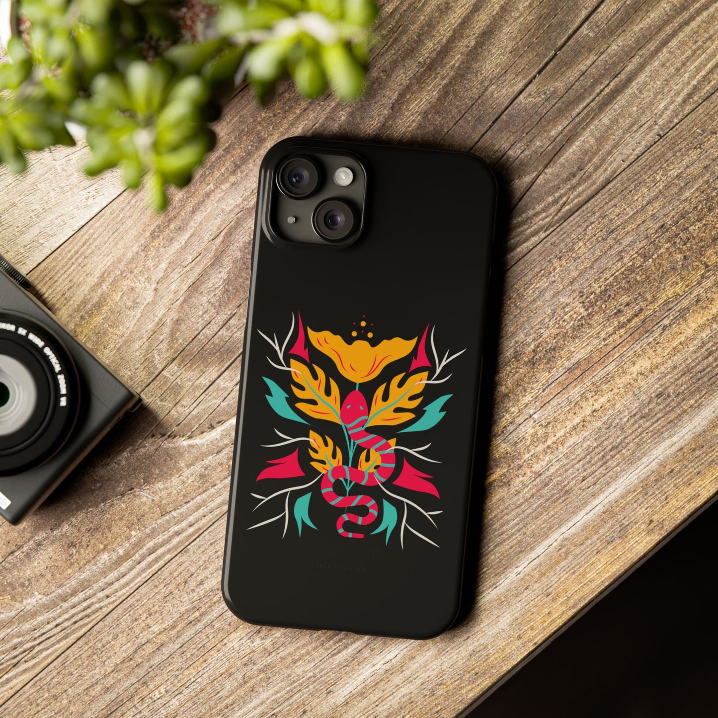Colorful Floral Snake Slim Phone Case, Trendy Phone Accessories, Unique Gift for Nature Lovers, Modern Phone Cover, Stylish Protection