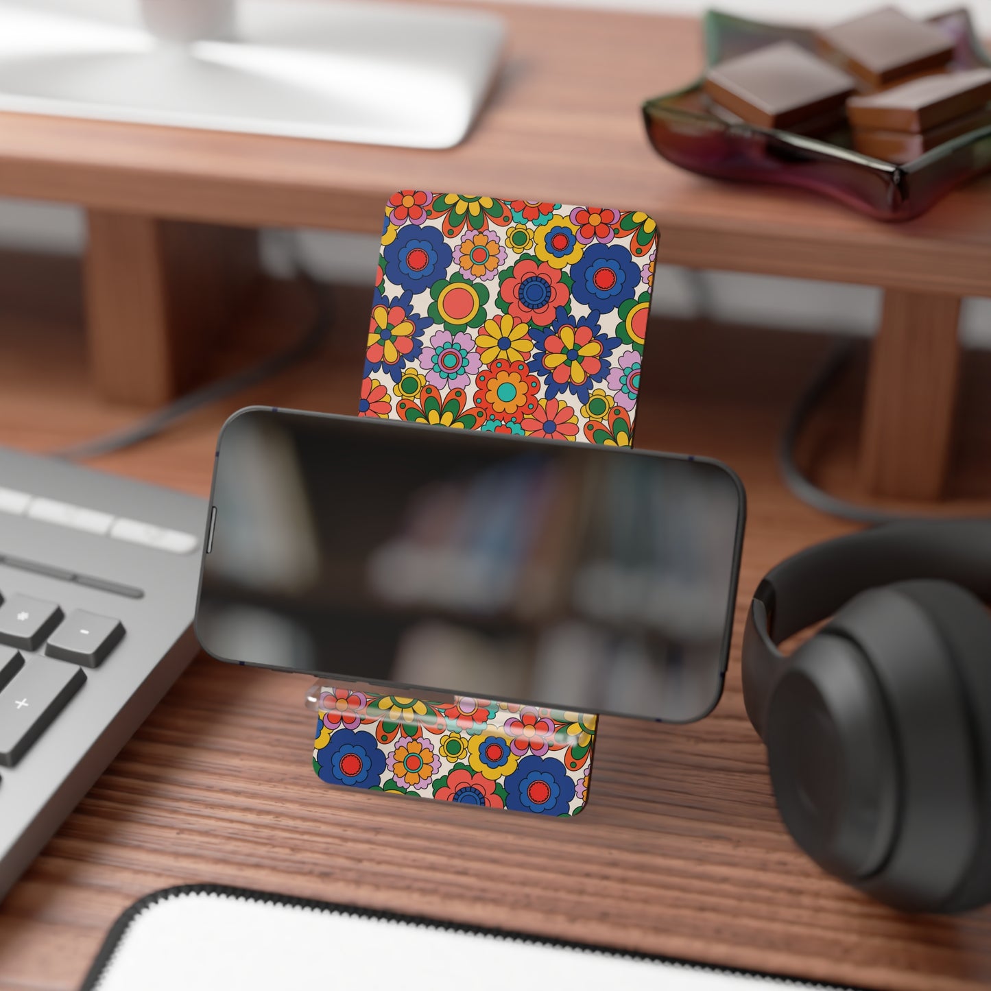 Colorful Floral Smartphone Stand, Decorative Mobile Holder for Desk, Gift for Her, Unique Home Decor, Mother's Day, Personal Organizer