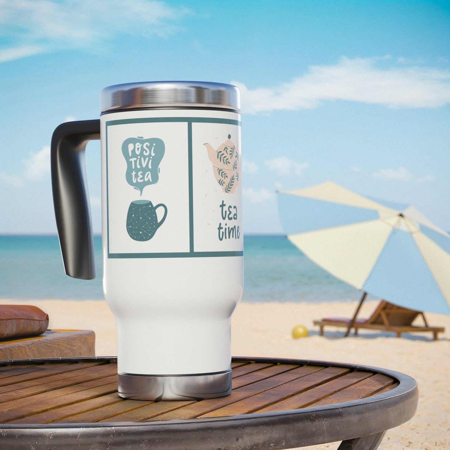 Charming Tea Time Travel Mug, Positive Tea Insulated Cup for Tea Lovers, Perfect for Gifts, Camping, Office Use, Daily Hydration