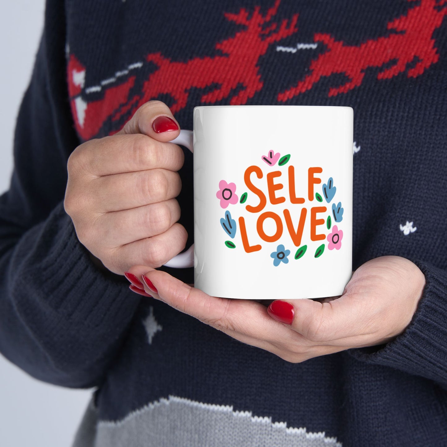 Self Love Floral Ceramic Mug | Inspire Kindness, Gift for Friends, Motivational Coffee Mug, Self-Care Reminder, Perfect for Birthdays