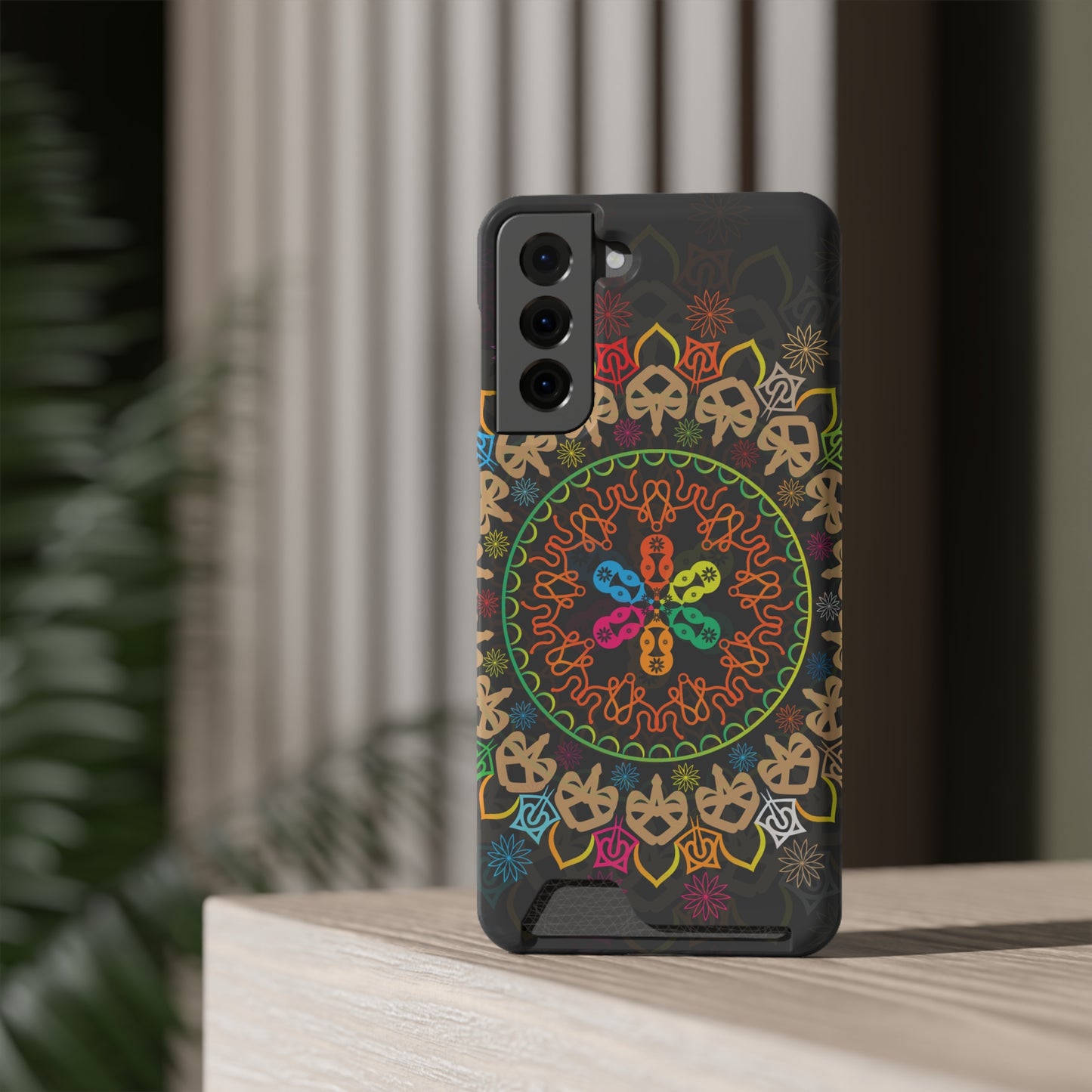 Colorful Mandala Phone Case with Card Holder, Bohemian Phone Accessory, Gift for Him/Her, Vibrant Smartphone Case, Artistic Phone Cover