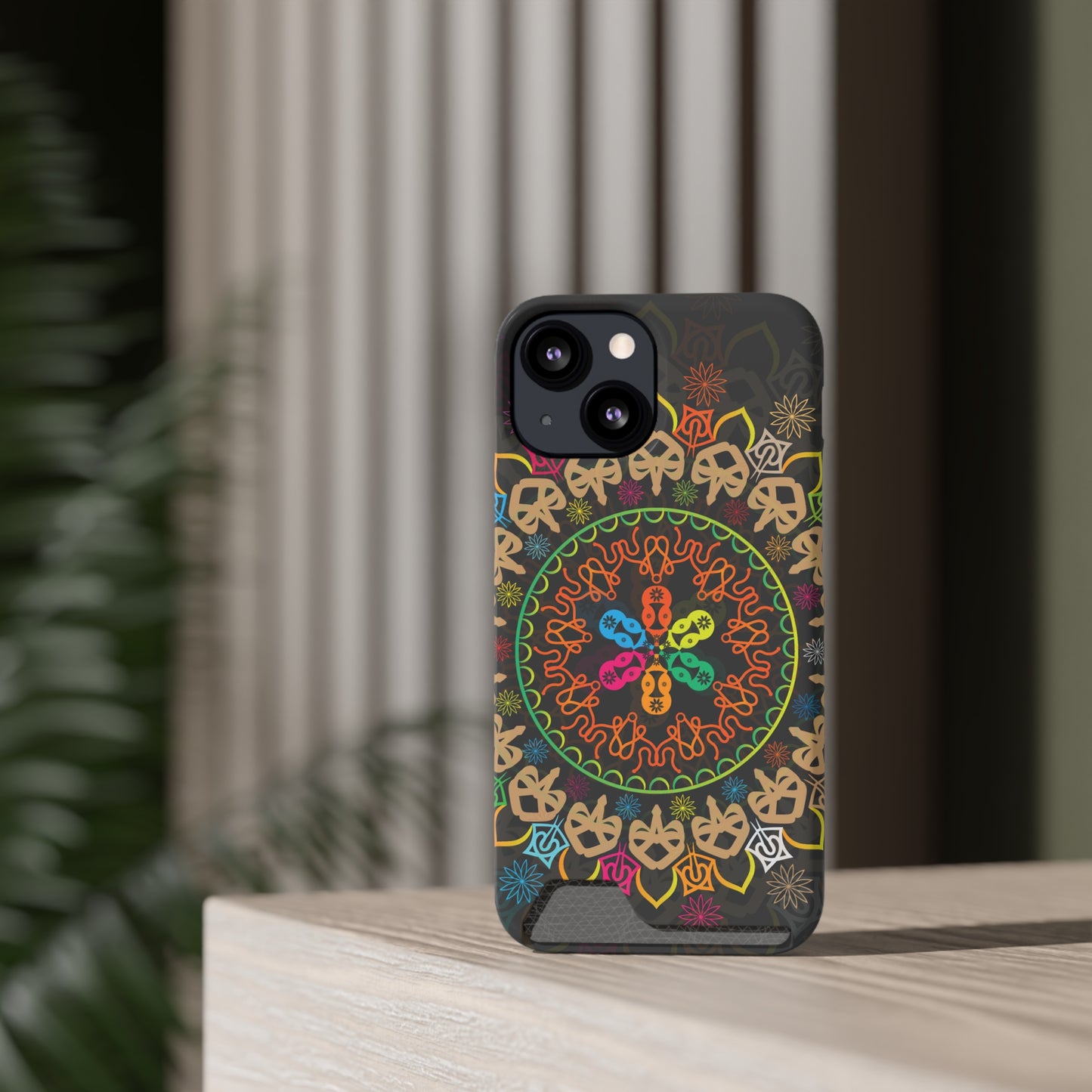Colorful Mandala Phone Case with Card Holder, Bohemian Phone Accessory, Gift for Him/Her, Vibrant Smartphone Case, Artistic Phone Cover
