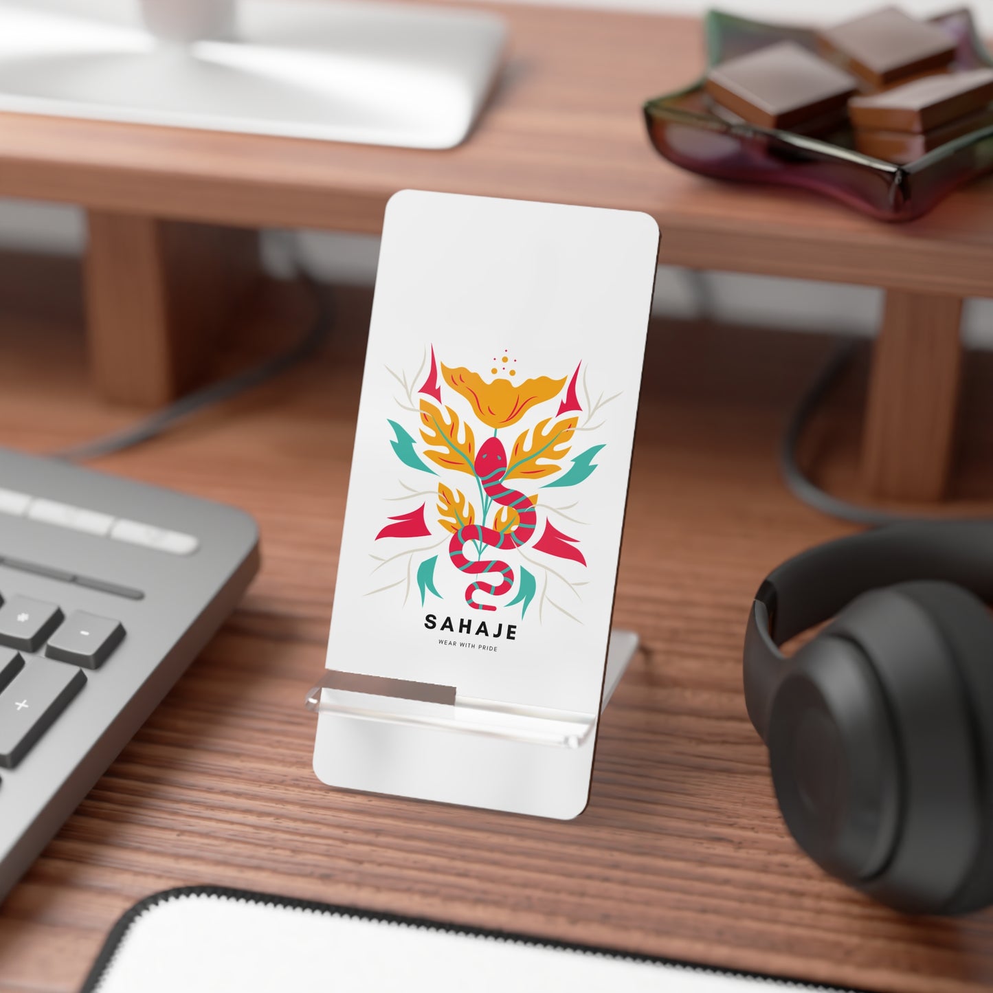 Stylish Smartphone Stand, Decorative Phone Holder, Unique Desk Accessory, Mobile Display Stand, Office Gift Idea, Floral Design