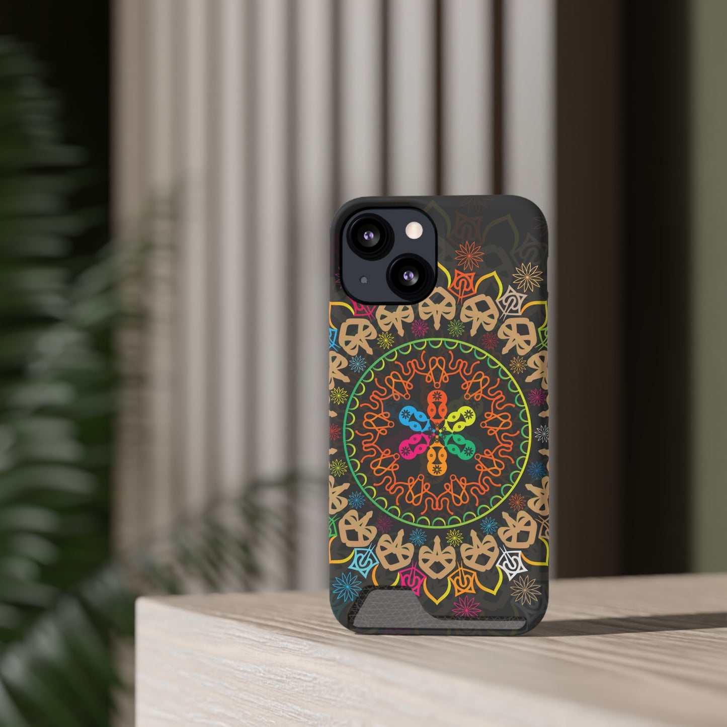 Colorful Mandala Phone Case with Card Holder, Bohemian Phone Accessory, Gift for Him/Her, Vibrant Smartphone Case, Artistic Phone Cover