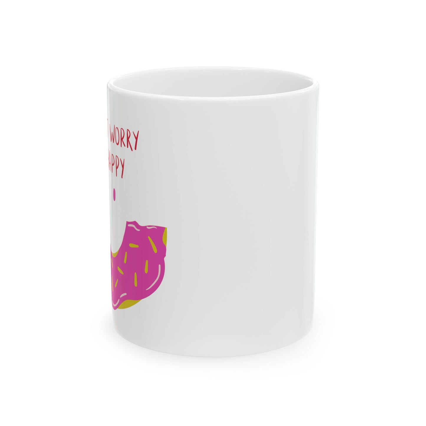 Happy Donut Ceramic Mug - Fun Coffee Cup for Foodies, Gift for Friends, Cute Kitchen Decor, Birthday Present, Donut Lover's Mug