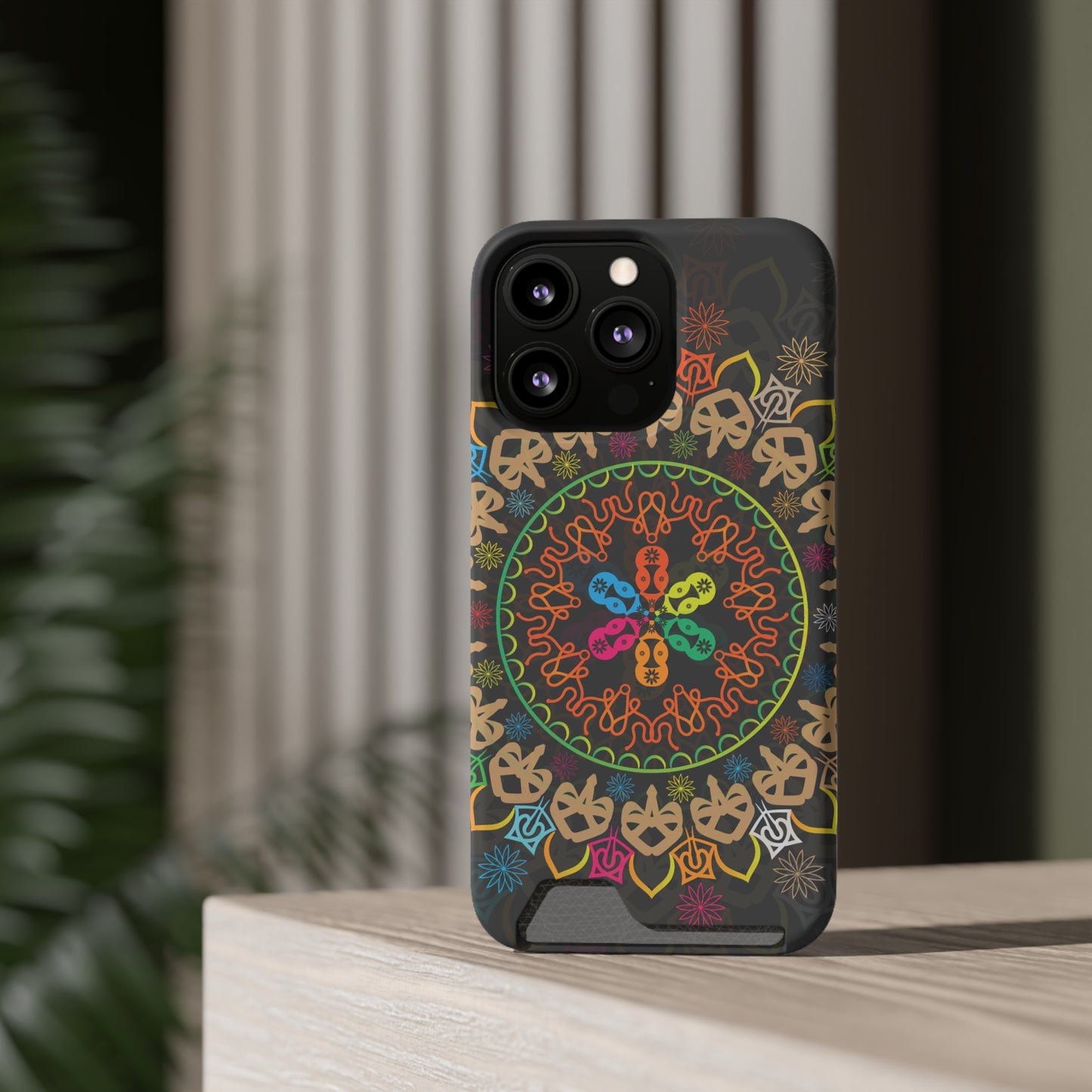 Colorful Mandala Phone Case with Card Holder, Bohemian Phone Accessory, Gift for Him/Her, Vibrant Smartphone Case, Artistic Phone Cover