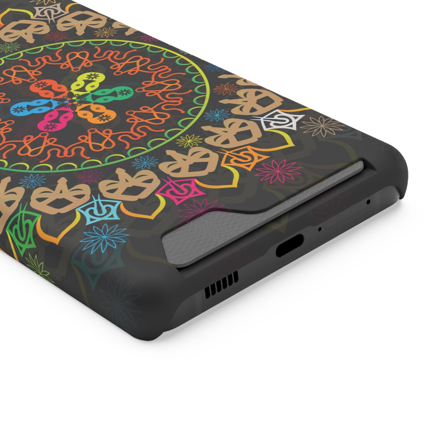 Colorful Mandala Phone Case with Card Holder, Bohemian Phone Accessory, Gift for Him/Her, Vibrant Smartphone Case, Artistic Phone Cover
