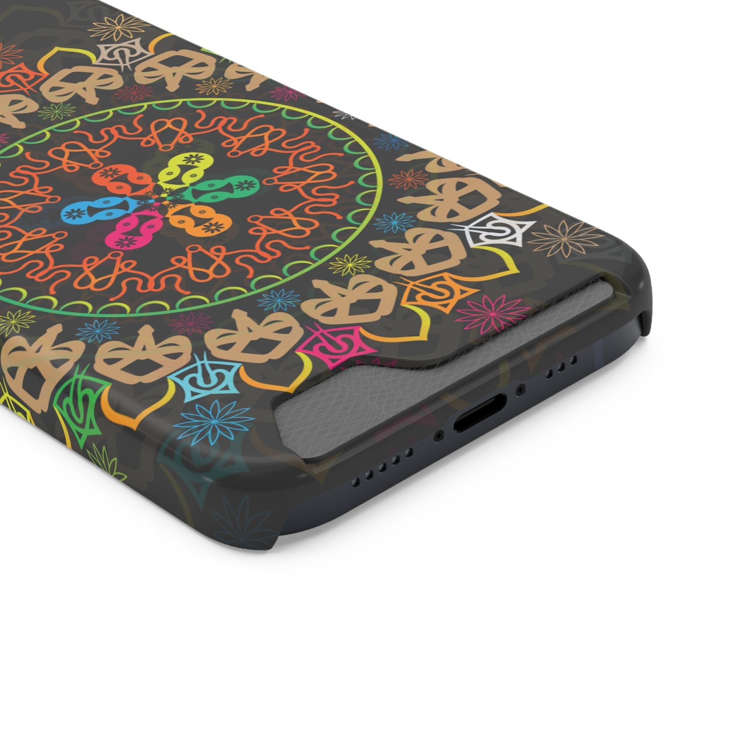 Colorful Mandala Phone Case with Card Holder, Bohemian Phone Accessory, Gift for Him/Her, Vibrant Smartphone Case, Artistic Phone Cover