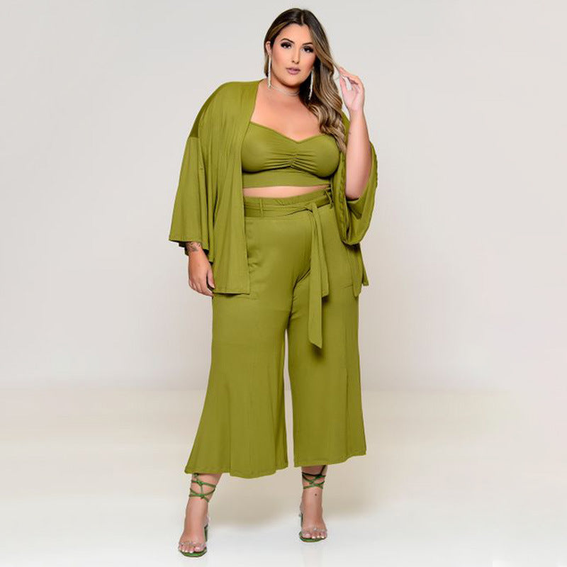 Women Clothes Exclusive for Vest Medium Long Trousers Fashion Casual Jacket Solid Color Three-Piece Set