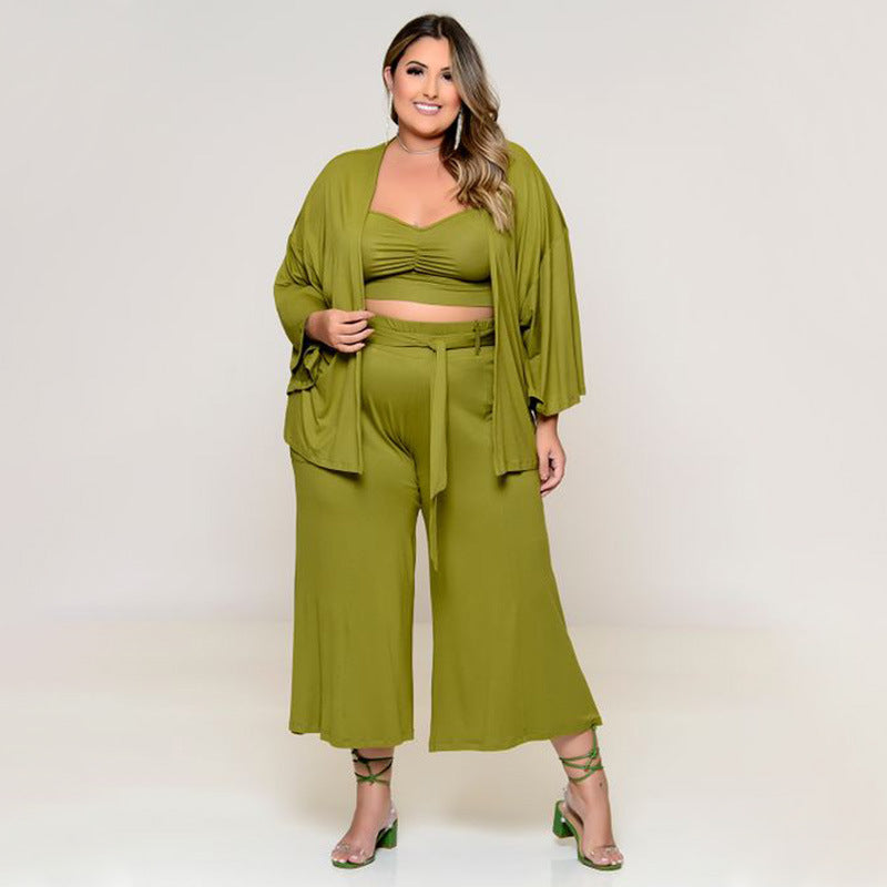 Women Clothes Exclusive for Vest Medium Long Trousers Fashion Casual Jacket Solid Color Three-Piece Set