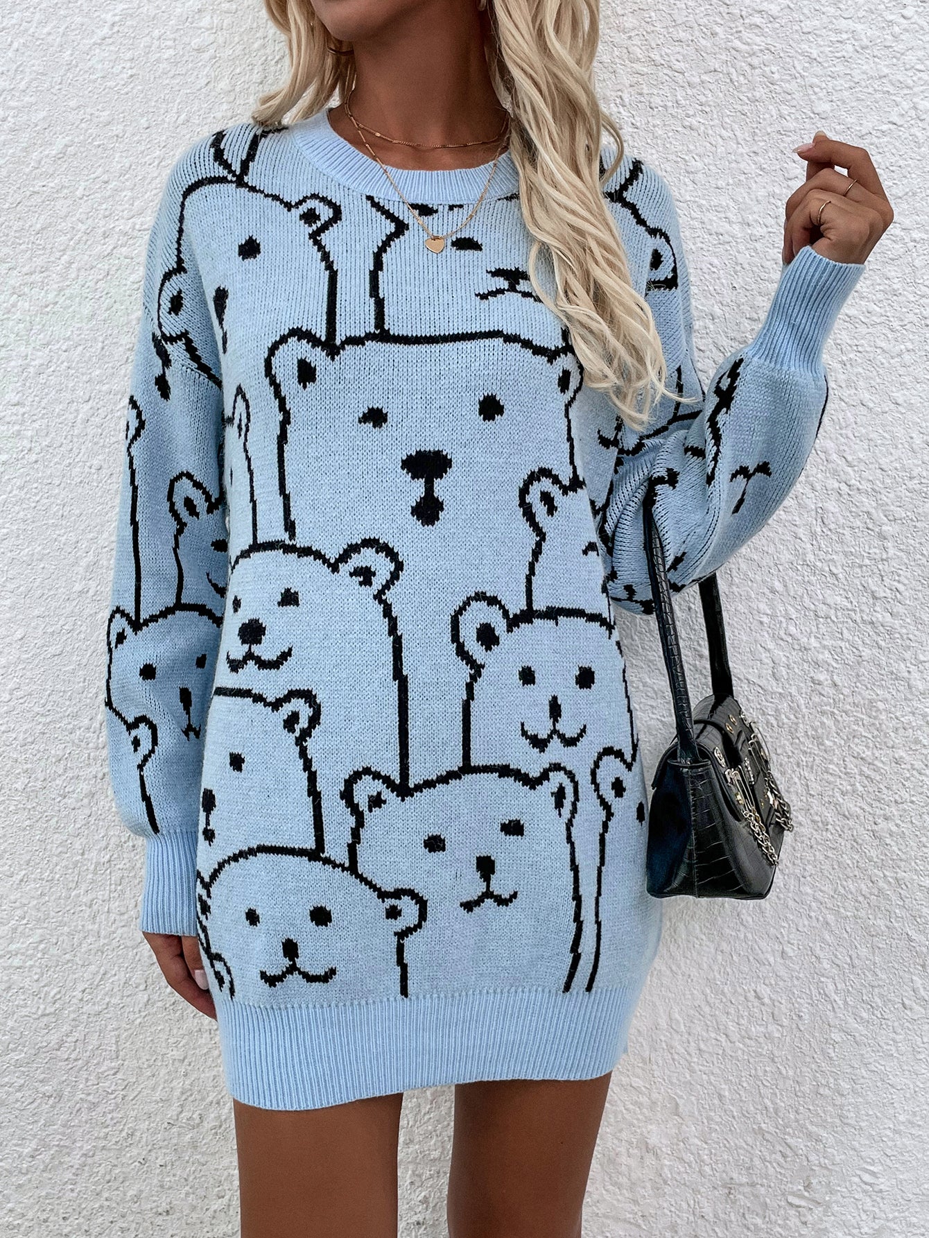 Winter Printed round Neck Animal Temperament Commute Loose plus Size Knitwear Knitted Pullover Sweater Women