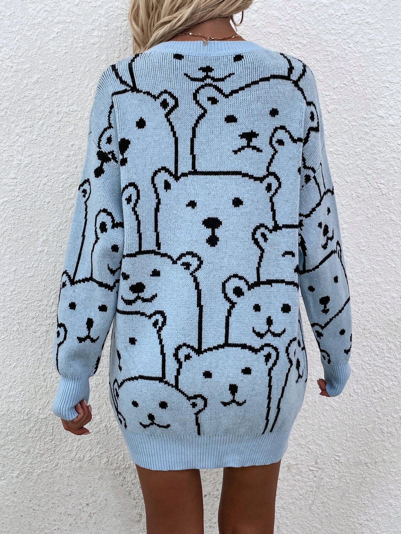 Winter Printed round Neck Animal Temperament Commute Loose plus Size Knitwear Knitted Pullover Sweater Women