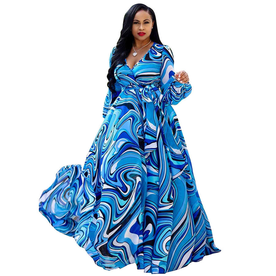 Summer New Beach Chiffon Dress Floral Print Fashion Large Swing Dress Women Dress Plus Size
