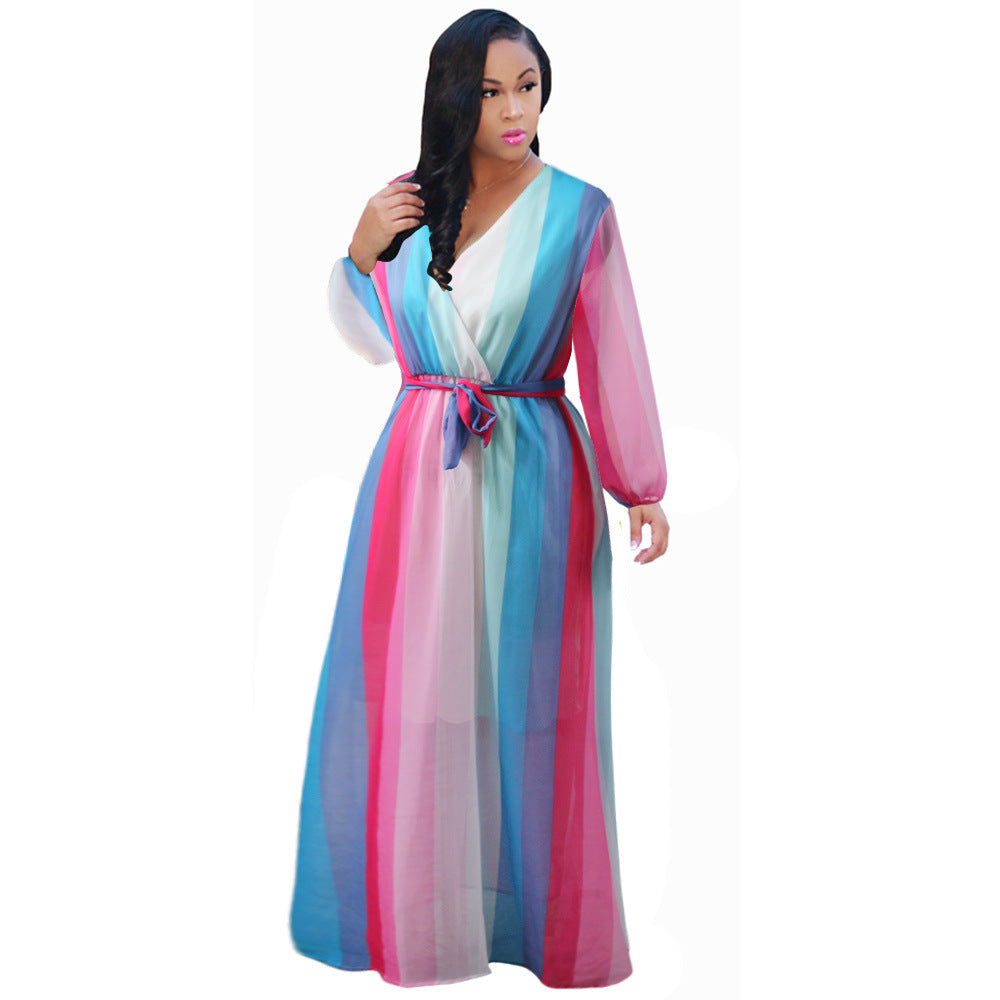 Summer New Beach Chiffon Dress Floral Print Fashion Large Swing Dress Women Dress Plus Size