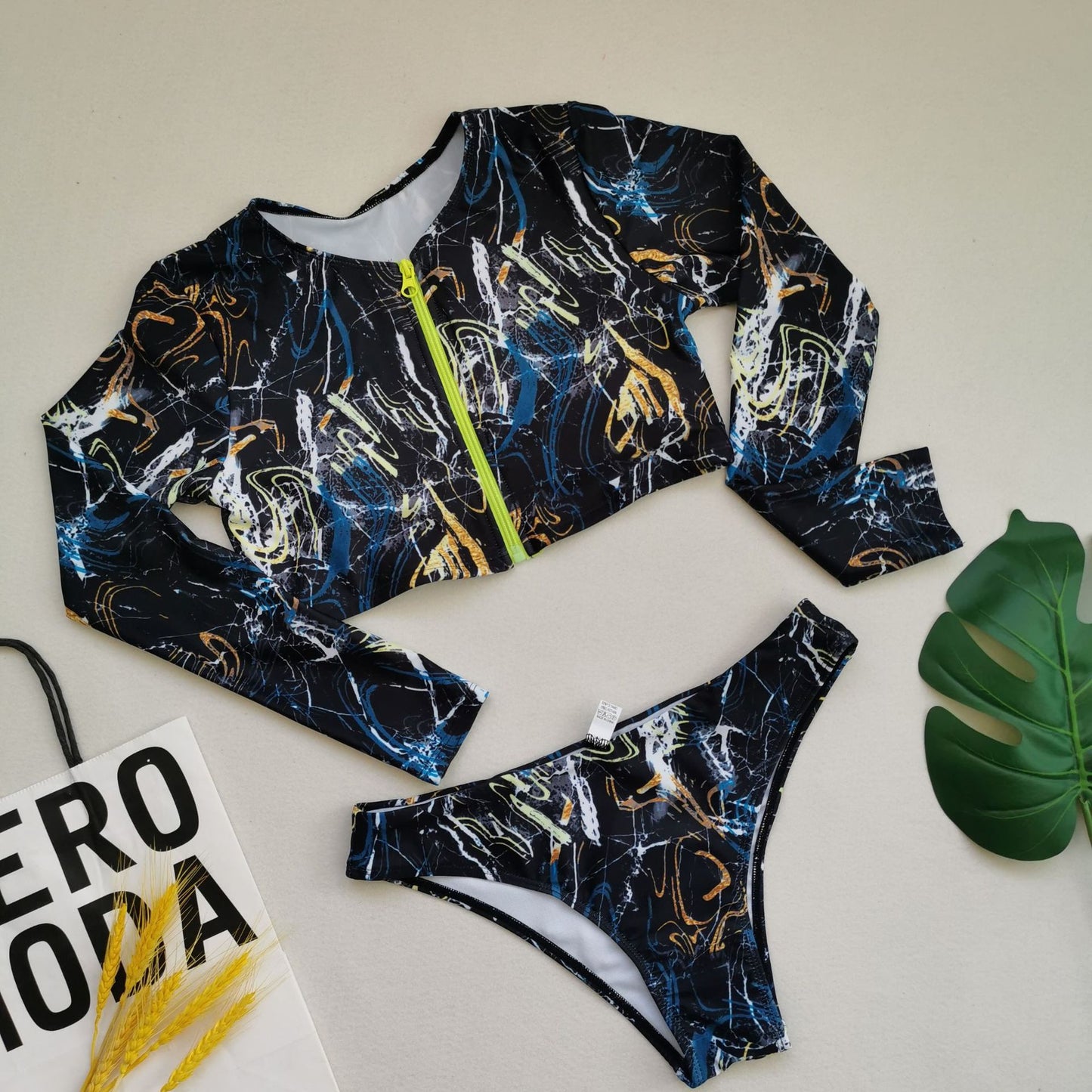 Bikini Long Sleeve Zipper Swimsuit plus Size Colorful Sexy plus Size Swimsuit