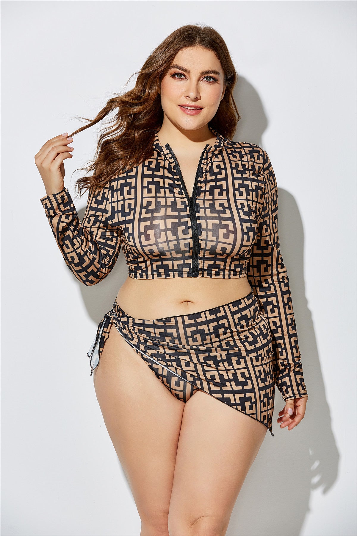 Swimsuit Sexy Printed Bikini Plus Size Split Swimsuit Headband Tie Waist Triangular Binder Three-Piece Suit