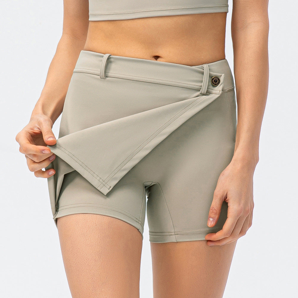 Spring Summer Women Sports Culottes Brocade Nude Feel Yoga Dance Running Short Skirt Fake Two-Piece Fitness Shorts