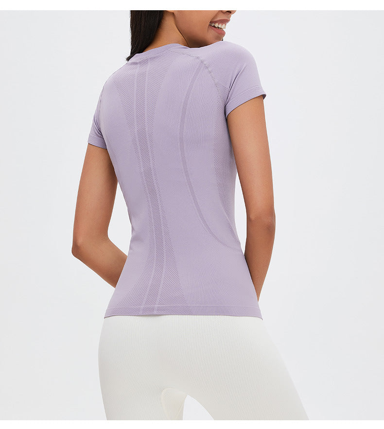 Seamless Yoga Exercise Top Basic Yoga Clothes T-shirt Sports Workout Clothes Breathable Yoga Short Sleeve