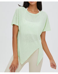 Summer Sun Protection Athletic Clothing Outdoor Running Fitness Sun Protection T-shirt Breathable Split Yoga Short Sleeve Female Spot