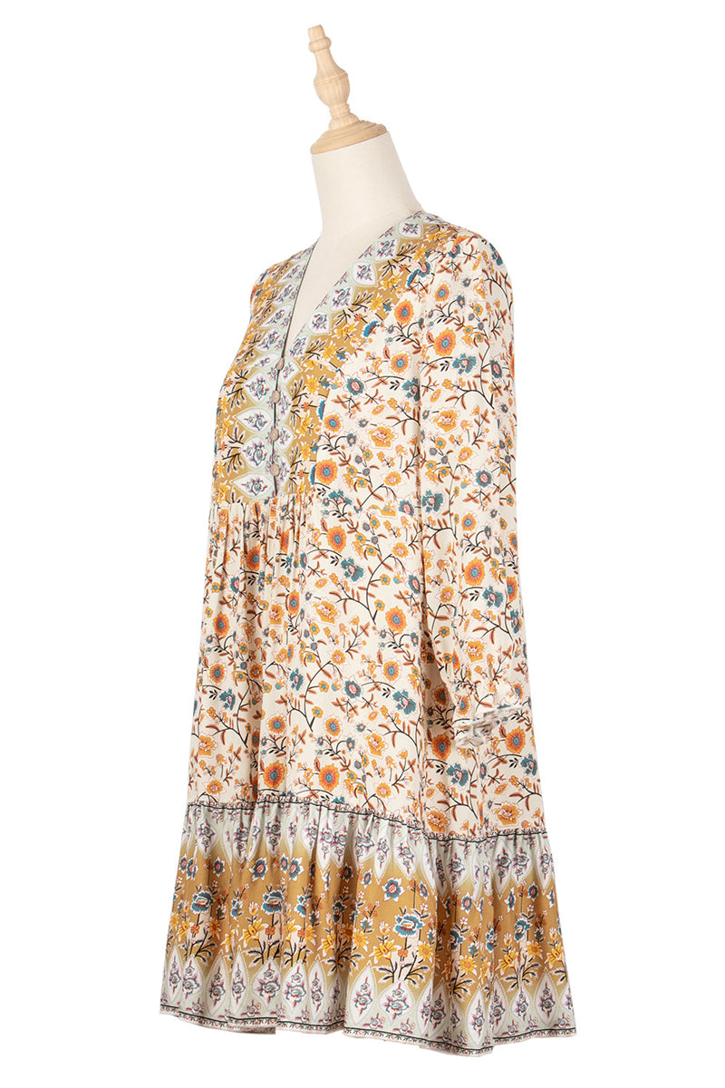 Spring Print Dress Women Casual Butterfly Sleeve V Neck Short Dress For Women Fashion Loose Summer Dress