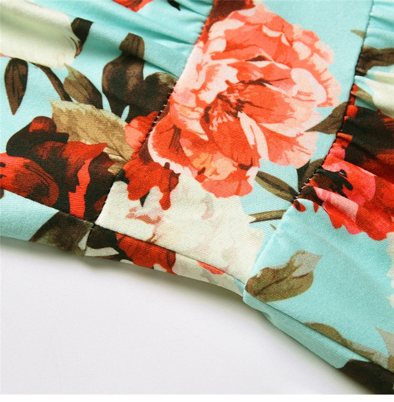 Spring Summer New Women's V Neck Suspender Dresses Sleeveless Hight Waist Floral Printed Long Dresses
