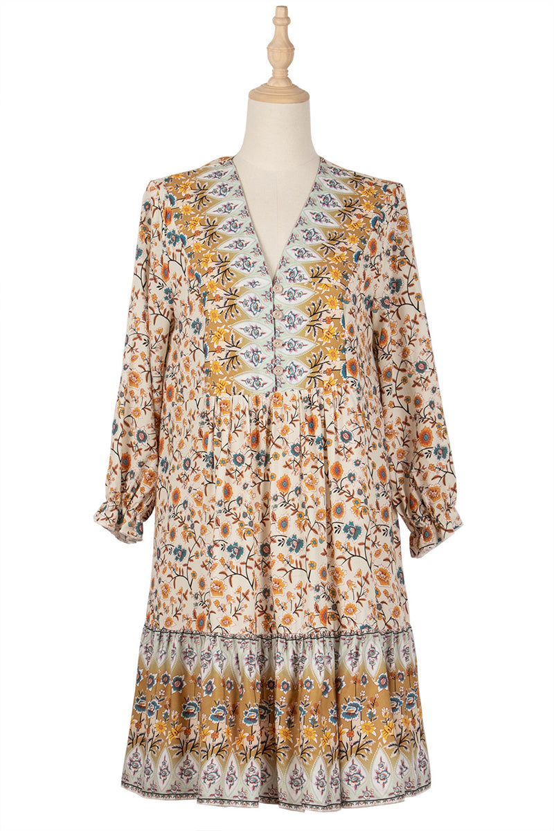 Spring Print Dress Women Casual Butterfly Sleeve V Neck Short Dress For Women Fashion Loose Summer Dress